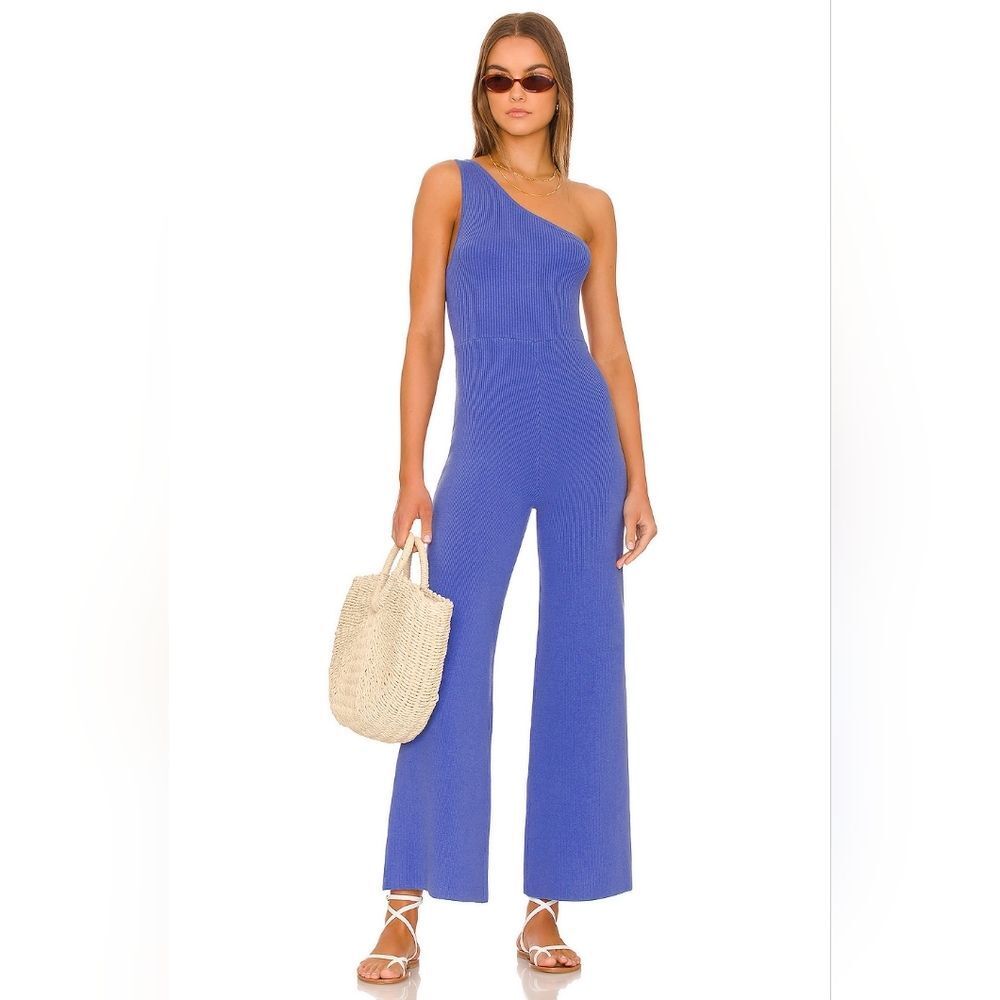 NWOT FP Beach Waverly Jumpsuit One-Shoulder Blue Free People Size XS Extra Small